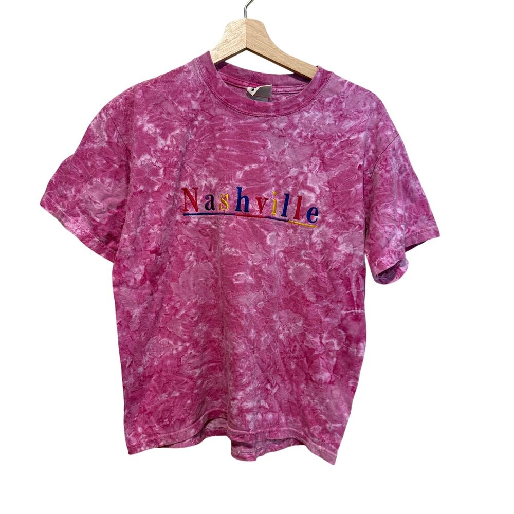 Vintage Pink Tie Dye Carolina Smile T-Shirt "Nashville" Embroidered Medium??